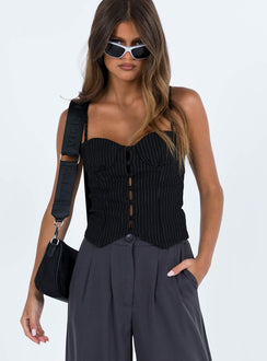 product Princess Polly Sleeveless Sweetheart  Archette Corset Vest Black Pinstripe
