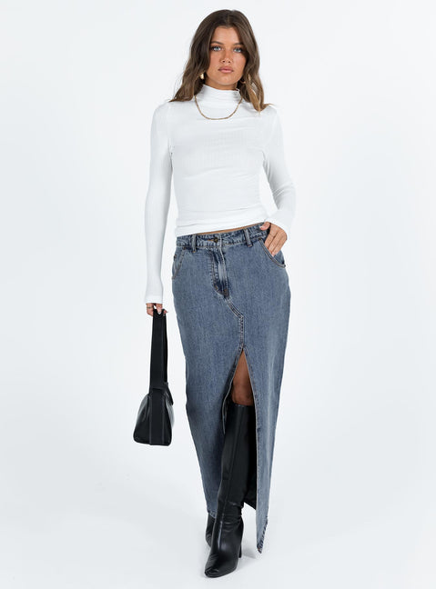 product Barbara Split Midi Skirt Faded Denim Princess Polly  Maxi 