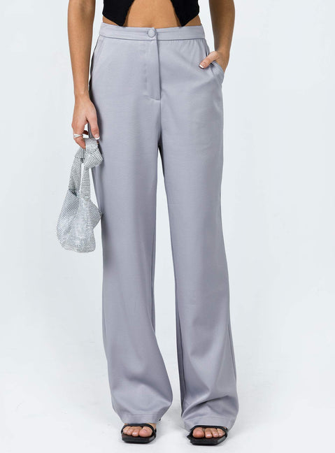 Front view of model wearing  front Princess Polly High Waisted Pants  Vinnie Pants Grey