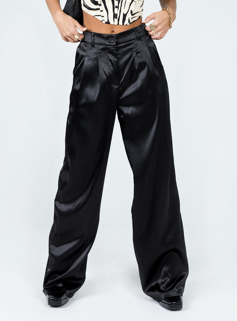 front view of model wearing Princess Polly Archer Pants Satin Black 