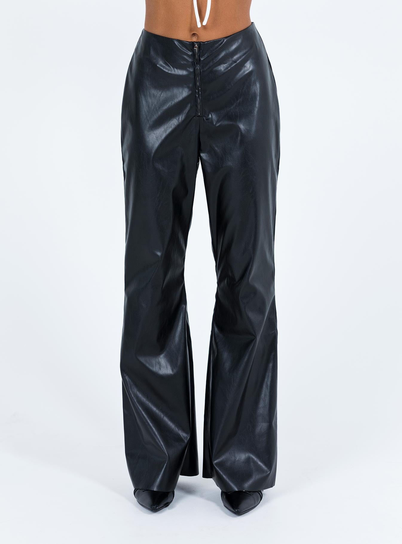 product Princess Polly High Waisted Pants  Valla Faux Leather Flare Pants Black