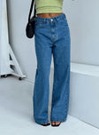 product Princess Polly Mid Rise  Eugarie Wide Leg Jeans Mid Wash Denim