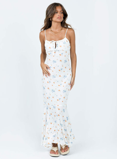 Front view of model wearing  front Princess Polly Crew Neck  Corith Maxi Dress White / Multi