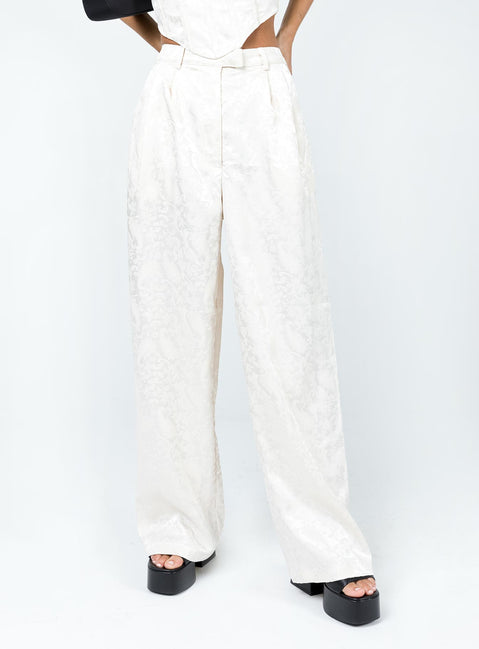 back view of model wearing Princess Polly Amalia Pants Beige Satin 