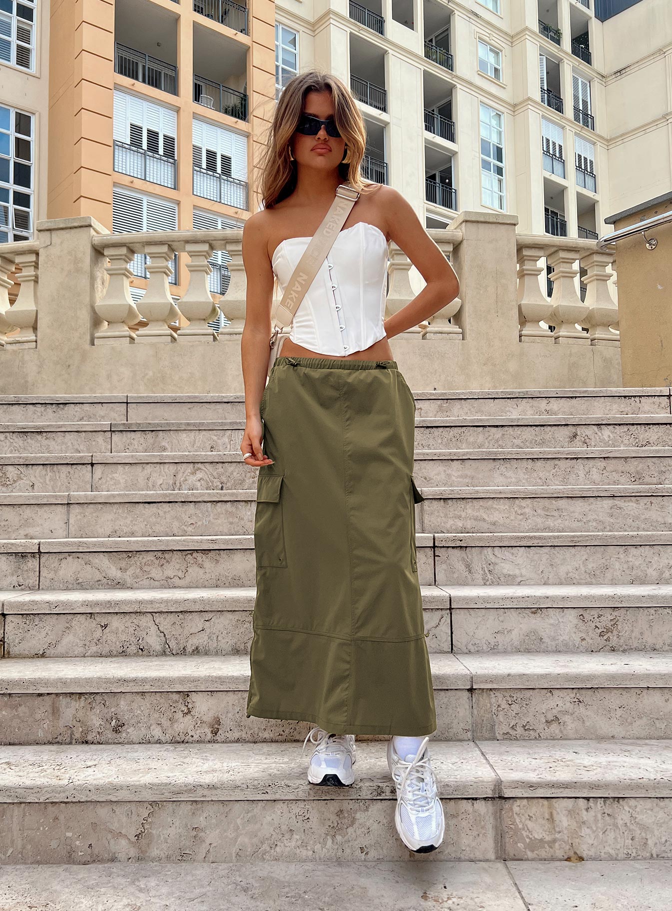 Long khaki on sale skirts 18 drop