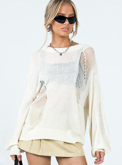 front view of model wearing Princess Polly Wendy Oversized Sweater Cream Long 