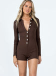 Long sleeve romper Ribbed material Classic collar Button fastening at front