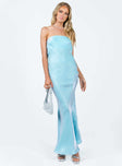 Front view of model wearing  front Princess Polly Asymmetric Neckline  Haley Maxi Dress Blue