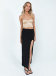   front view of model wearing Princess Polly Janice High Waist Slit Maxi Skirt Black Maxi 