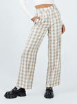 Princess Polly high-rise  Archer Pants Beige Plaid