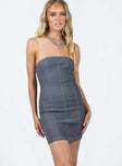 Front view of model wearing  front Princess Polly Square Neck  Cinder Strapless Mini Dress Grey