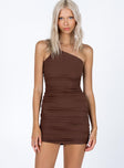 front view of model wearing Princess Polly Reece Mini Dress Brown 