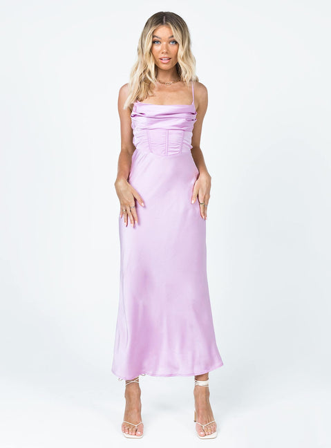 front view of model wearing Princess Polly Lillie Midi Dress Purple 