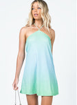 front view of model wearing Princess Polly Geo Mini Dress Blue / Green 