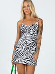 front view of model wearing Princess Polly Gia Mini Dress Zebra 