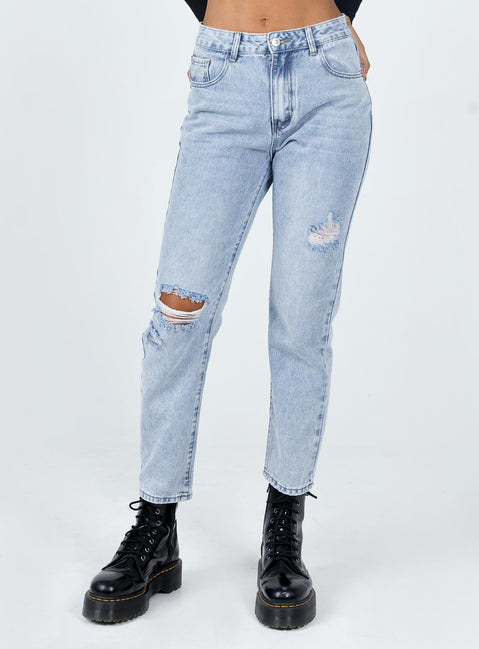 front view of model wearing Princess Polly Valencia Denim Jeans Mid Rise 