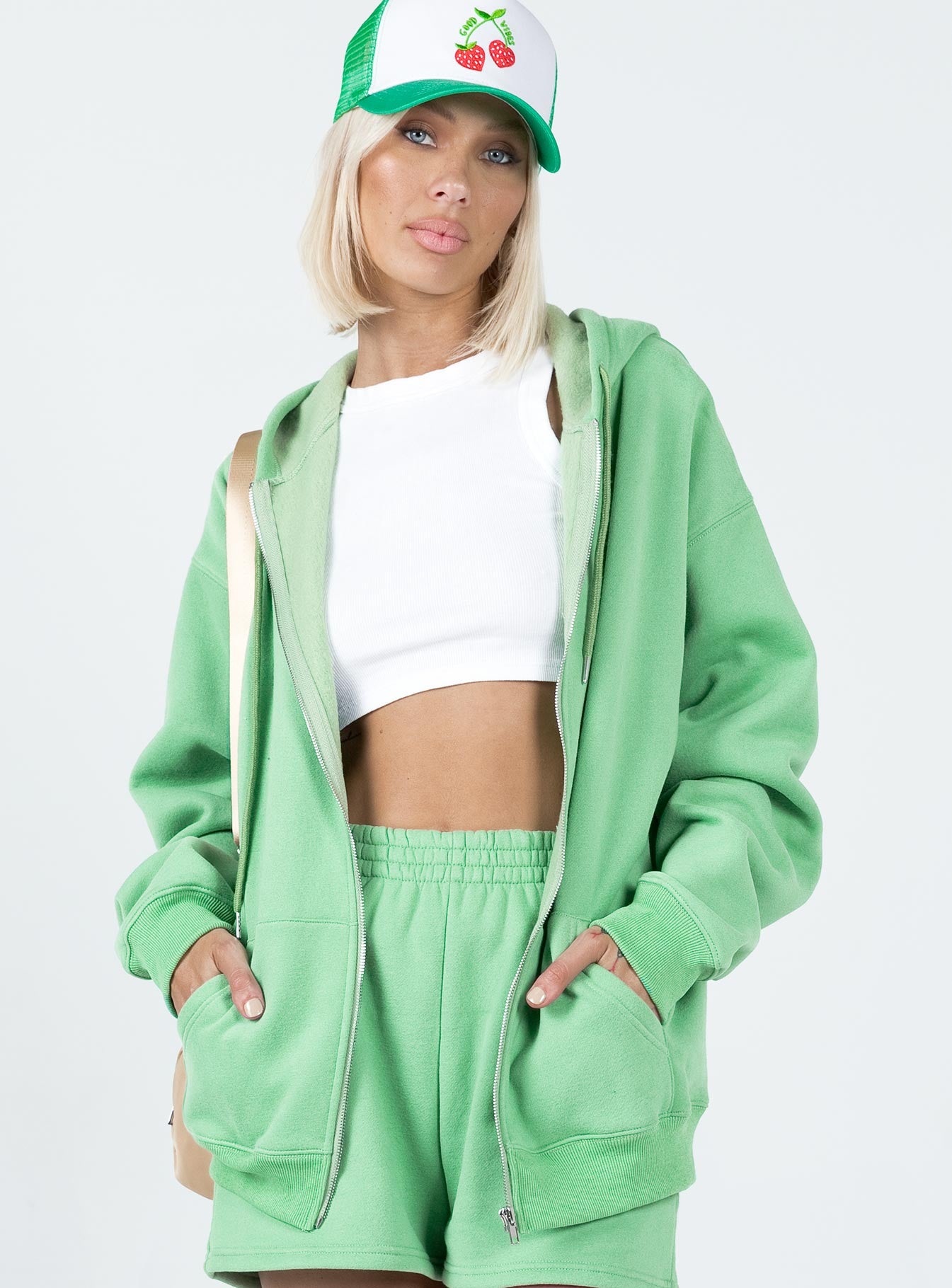 Hoda Zip Up Jacket Green Princess Polly  Cropped 