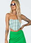 front view of model wearing Princess Polly Maiya Strapless Top Green Check 