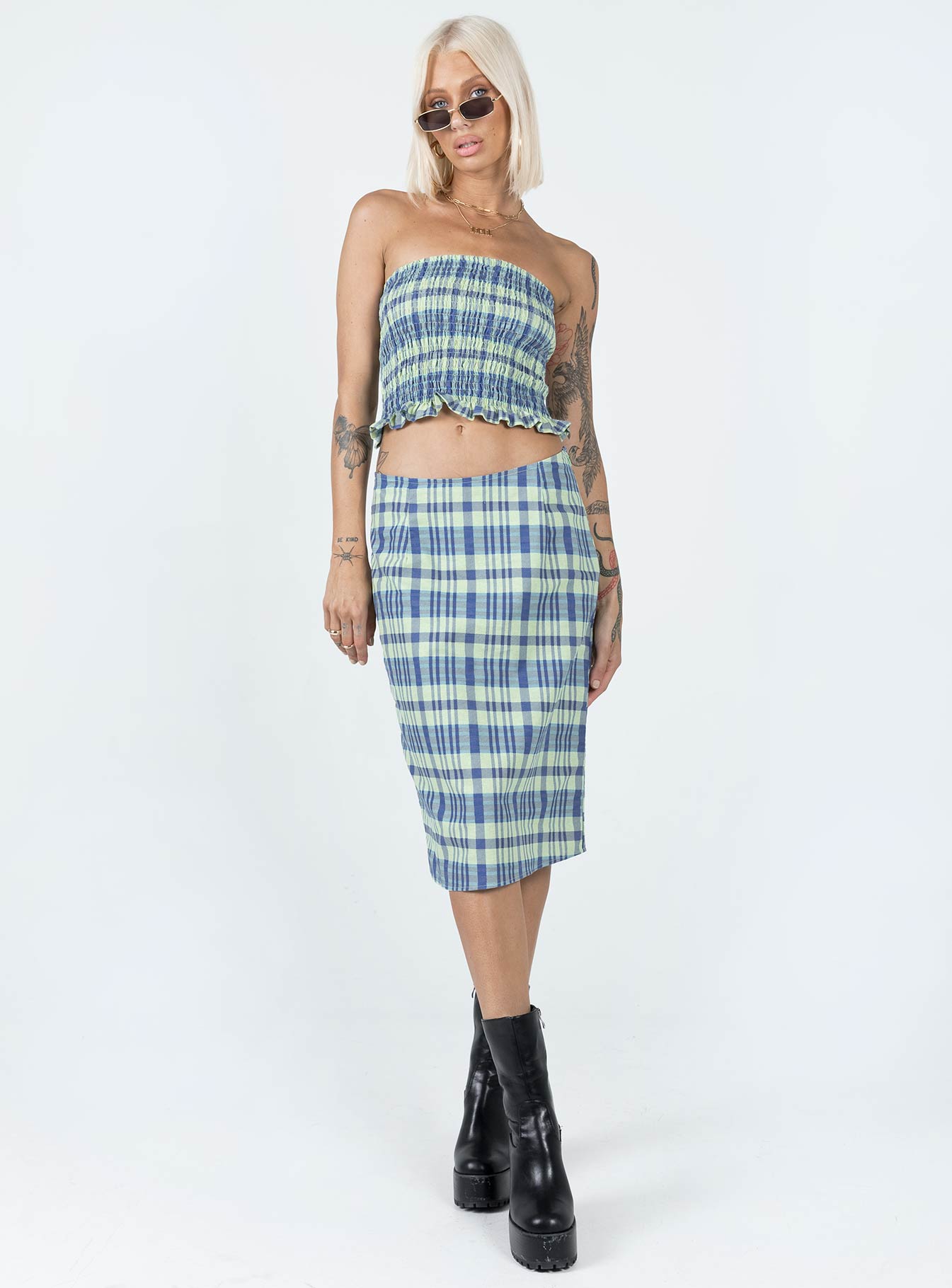 Motel Harriet Skirt Colourpop Check Blue