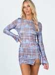 front view of model wearing Princess Polly Motel Nariko Mini Dress Photographic Blue 