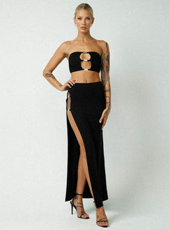   front view of model wearing Princess Polly Jagger & Stone Claudia Maxi Skirt Black Maxi 