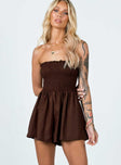 Playsuit Linen look material  Strapless design  Shirred bust 