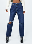 product Princess Polly High Waisted  Fairmount Straight Leg Jean Dark Wash Denim