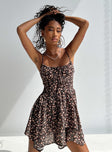 product Princess Polly Asymmetric Neckline  Barrett Mini Dress Brown / Floral