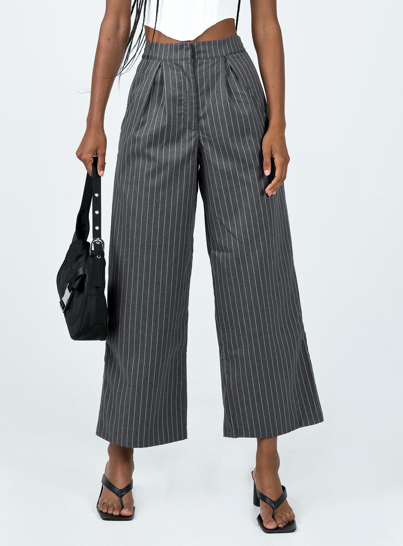 product Princess Polly High Waisted Pants  Montez Pants Grey Pinstripe