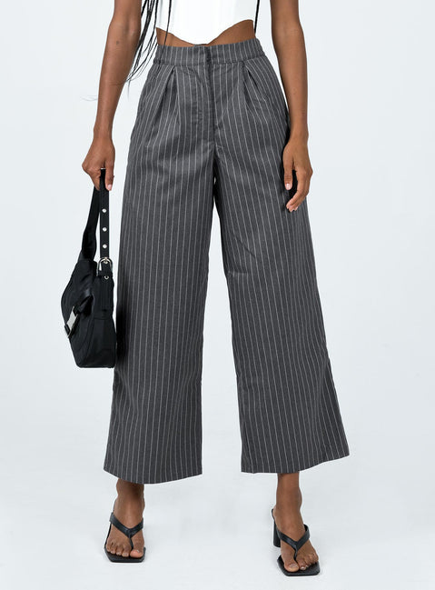 product Princess Polly High Waisted Pants  Montez Pants Grey Pinstripe