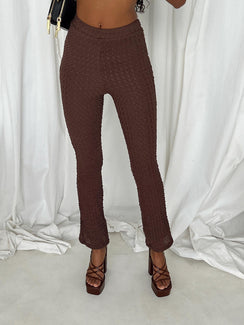 Matching set Popcorn material Strapless top Inner silicone strip at bust Side slit detail Invisible zip fastening at side Pants Elasticated waistband