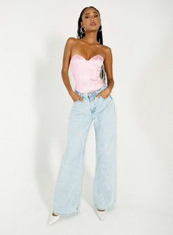 front view of model wearing Princess Polly Huttley Bodysuit Pink Sleeveless Sweetheart 