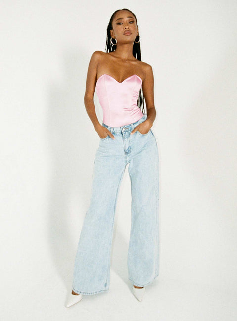 front view of model wearing Princess Polly Huttley Bodysuit Pink Sleeveless Sweetheart 