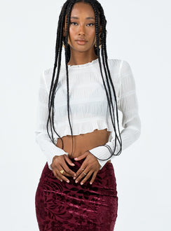 Front view of model wearing  front Princess Polly Full Sleeves High Neck  Wallach Long Sleeve Top White