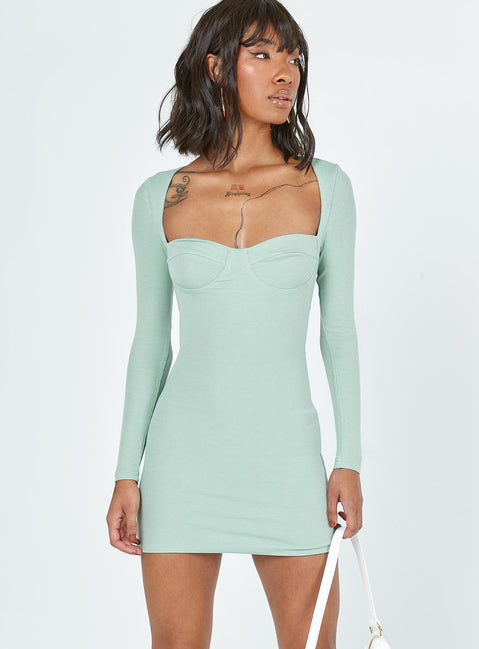 front view of model wearing Princess Polly Javier Mini Dress Sage 