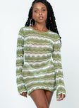 front view of model wearing Princess Polly Leah Knit Mini Dress Green 