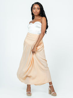 Front view of model wearing  front Princess Polly  Adelaide Maxi Skirt Beige