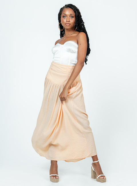 Front view of model wearing  front Princess Polly  Adelaide Maxi Skirt Beige