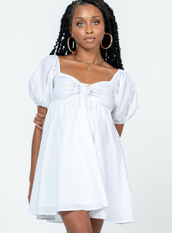 Front view of model wearing  front Princess Polly Square Neck  Lillien Mini Dress White