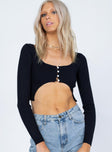 front view of model wearing Princess Polly Branson Long Sleeve Top Black 