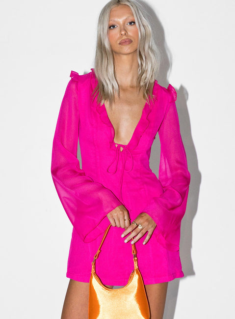 front view of model wearing Princess Polly Lucca Mini Dress Pink 