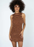 front view of model wearing Princess Polly Maceo Mini Dress Brown 