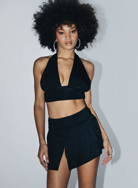   front view of model wearing Princess Polly Adra 2000s Mini Skirt Black 