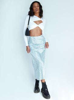   front view of model wearing Princess Polly Adah Maxi Skirt Beige 