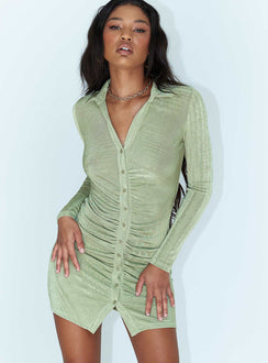 front view of model wearing Princess Polly Power Of Love Mini Dress Green 