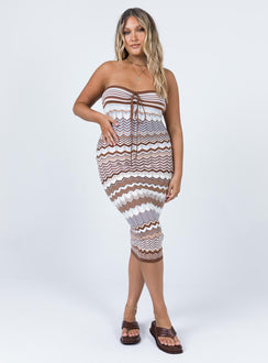 front view of model wearing Princess Polly Ariella Midi Dress Brown 