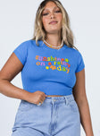 front view of model wearing Princess Polly Sunshine On A Rainy Day Knit Top Blue 