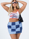   front view of model wearing Princess Polly Sirena Patchwork Denim Mini Skirt 