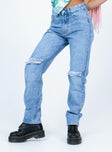 front view of model wearing Princess Polly Rheannon Straight Leg Denim Jeans High Waisted 