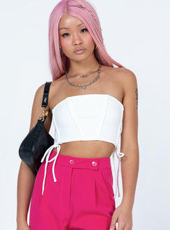 Front view of model wearing  front Princess Polly Sleeveless Square Neck  Mylor Strapless Top White